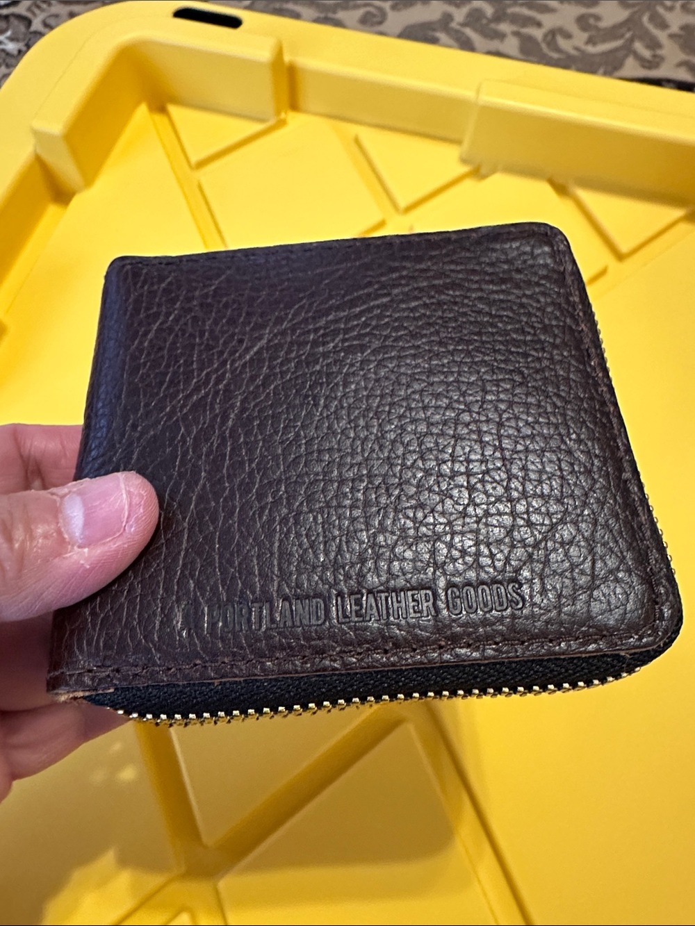 Portland Leather Dark Brown Pebble-Grain Zip Card Holder